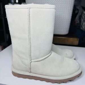 BEARPAW Cream Suede Boots with Tan Sole